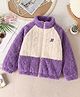 Little Jump Fleece Knit Full Sleeves Colour Blocked Light Winter Jacket - Purple