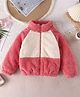 Little Jump Fleece Knit Full Sleeves Colour Blocked Light Winter Jacket - Dark Pink