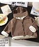 Little Jump Cotton Woven Full Sleeves Bear Embroidered Light Winter Hooded Sweatjacket - Brown