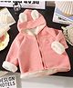 Little Jump Cotton Woven Full Sleeves Rabbit Embroidered Light Winter Hooded Sweatjacket - Pink