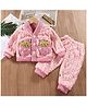 Little Jump Cotton Knit Full Sleeves Strawberry Patch Detailed Jacket & Pant Set - Pink