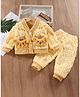 Little Jump Cotton Knit Full Sleeves Animal Patch Detailed Winter Jacket & Pant Set - Yellow