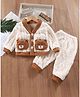 Little Jump Cotton Knit Full Sleeves Bear Patch Detailed Winter Jacket & Pant Set -White