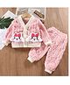 Little Jump Cotton Knit Full Sleeves Bunny Applique Detailed Top & Pant Set - Pink