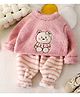 Little Jump Cotton Knit Full Sleeves Teddy Bear Patch Detailed Top & Pants Set - Pink