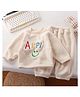 Little Jump Cotton Woven Full Sleeves Apple Text Embroidered Tee & Pant Set - Cream