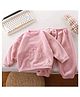 Little Jump Cotton Woven Full Sleeves Bow Embroidered Top & Pant Set - Pink