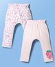 Doodle Poodle Cotton Knit Full Length Cherry Printed Diaper Leggings Pack of 2 - White & Pink