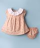 ToffyHouse Cotton Woven Frocks with Bloomer/Short Half Sleeves Peter Pan Collar Floral Print Light Peach 3-6 Months