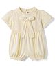 ToffyHouse Cotton Woven Half Sleeves Rompers With Lace Detailing & Bow Applique -  Yellow