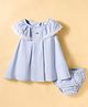 ToffyHouse Cotton Woven Half Sleeves Frock With Bloomer & Stripes - Light Blue