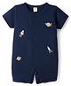 ToffyHouse 100% Cotton Interlock Half Sleeves Romper with Outer Space Print - Royal Blue