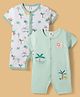 ToffyHouse Cotton Knit Half Sleeves Rompers with Jungle Theme Print & Embroidery Pack of 2 - White & Sea Green
