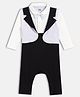 MINI KLUB Cotton Knit Full Sleeves Bow Embellished Solid Romper - White & Black