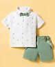 ToffyHouse Knitted Half Sleeves Party T-Shirt & Shorts with Bow & Suspender Cactus Print  - Mint & White