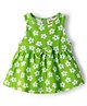 Babyhug Single Jersey Knit Sleeveless Frock with Floral Print & Bow Applique - Green