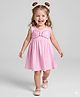 Bonfino 100% Cotton Knit Sleeveless Frock With Bow Applique - Pink