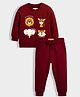 Orange Sugar Fleece Knit Full Sleeves Animal Printed Winter Sweatshirt & Joggers Set - Maroon