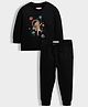 Orange Sugar Cotton Knit Full Sleeves Space Theme Printed Light Winter Sweatshirt & Joggers Set - Black