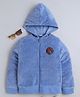 BABY NATION Cotton Fleece Knit Full Sleeves Patch Detailed Light Winter Hooded Sweatjacket - Blue
