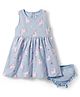 Bonfino 100% Cotton Knit Sleeveless Frock With Unicorn Print & Bloomer - Blue