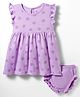 Bonfino 100% Cotton Knit Frill Sleeves Frock With Polka Dot Print & Bloomer - Lavender