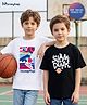 Honeyhap Premium Cotton Knit Drop Shoulder Half Sleeves Oversized T-Shirts with Sport Print & Bio Finish Pack of 2 - Black Beauty & Bright White