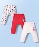 Doodle Poodle Cotton Knit Full Length Strawberry Printed Diaper Leggings Pack of 3 - Red Pink & White