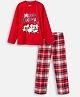 Nap Chief Pure Cotton Knit Christmas Theme Full Sleeves Merry Duckmas Text Printed Night Suit Set - Red