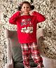 Nap Chief Pure Cotton Knit Christmas Theme Full Sleeves Merry Duckmas Text Printed Night Suit Set - Red