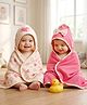 Babyoye 100% Cotton Interlock Knit Eco Conscious Towel & Wrappers With Eco Jiva Finish Heart Print & Bow Applique Pack of 2 L 81 x B 71 cm - Pink