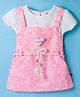 Dew Drops Poplin Knit Frock & Half Sleeves Inner Tee With Floral Print & Belt - Pink