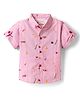 Dew Drops Cotton Woven Half Sleeves Shirt With Text - Pink