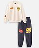 Nap Chief Cotton Blend Knit Lightning Mcqueen Featuring Full Sleeves Character Printed Winter Sweatshirt & Joggers Set - Off White