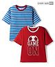 Honeyhap Premium 100% Knit Drop Shoulder Half Sleeves Striped T-Shirts With Bio Finish & Game On Print Pack of 2 - Mars Red & Aster Purple