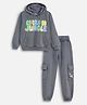Nap Chief Pure Cotton Knit Full Sleeves Urban Jungle Text Printed Winter Hooded Sweatshirt & Joggers Set - Dark Grey
