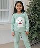 Nap Chief Knit Full Sleeves Cute Dog Patch Detailed Night Suit Set - Light Green