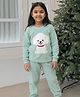 Nap Chief Knit Full Sleeves Cute Dog Patch Detailed Night Suit Set - Light Green