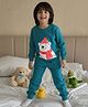 Nap Chief Knit Full Sleeves Cute Polar Bear Patch Detailed Night Suit Set - Teal Blue