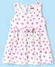 Babyhug Single Jersey Knit Sleeveless Frock with Heart Print & Bow Applique - White & Pink