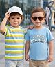 Honeyhap Premium 100% Cotton Knit Striped Half Sleeves T-Shirts with Bio Finish & Text Print Pack of 2 - Air Blue & Bright White