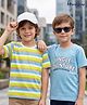 Honeyhap Premium 100% Cotton Knit Striped Half Sleeves T-Shirts with Bio Finish & Text Print Pack of 2 - Air Blue & Bright White