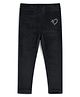 Lil Lollipop Velvet Knit Stone Heart Embellished Leggings - Black