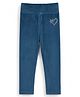 Lil Lollipop Velvet Knit Stone Heart Embellished Leggings - Blue