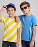 Honeyhap Premium 100% Cotton Knit with Bio Finish Half Sleeves T-Shirts with Stripes & Explore More Print Pack of 2 - Azure Blue & Ceylon Yellow