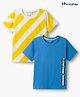 Honeyhap Premium 100% Cotton Knit with Bio Finish Half Sleeves T-Shirts with Stripes & Explore More Print Pack of 2 - Azure Blue & Ceylon Yellow