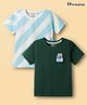 Honeyhap Premium  100% Cotton Knit with Bio Finish Half Sleeves T-Shirts with Stripes & Outdoor Club Patch Pack of 2 - Air Blue Bright White & Juniper Green