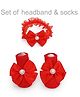 Neska Moda Bow Applique Detailed Pearls Embellished Headband With Socks - Red