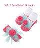 Neska Moda Rose Applique Detailed Headband With Socks - Red Blue