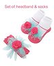 Neska Moda Rose Applique Detailed Headband With Socks - Red Blue